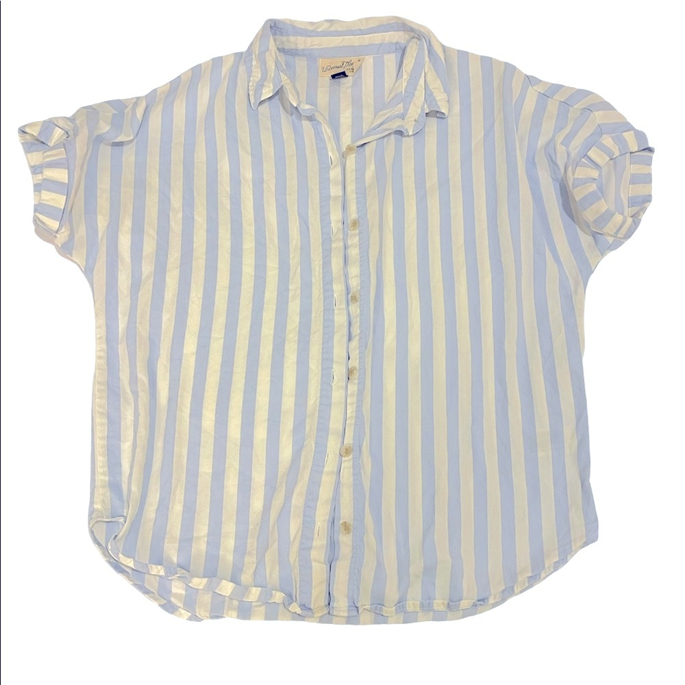 Pale blue striped solid cotton button down